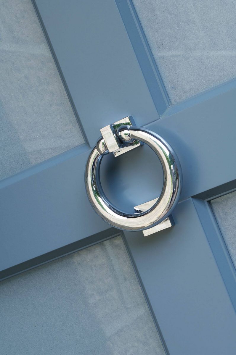 Silver door knocker on double glazed front door Harrogate, North Yorkshire