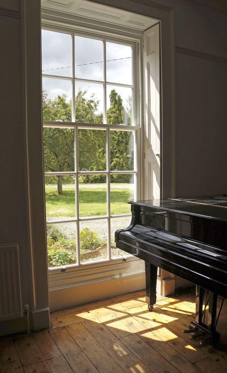 Internal view of tall, new double glazed sash window Suffolk