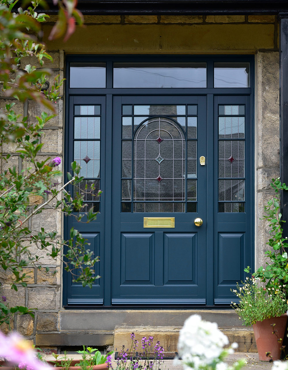 Solid Hardwood Wooden 4 Panel Front Door with sidelights and top light  Bespoke!