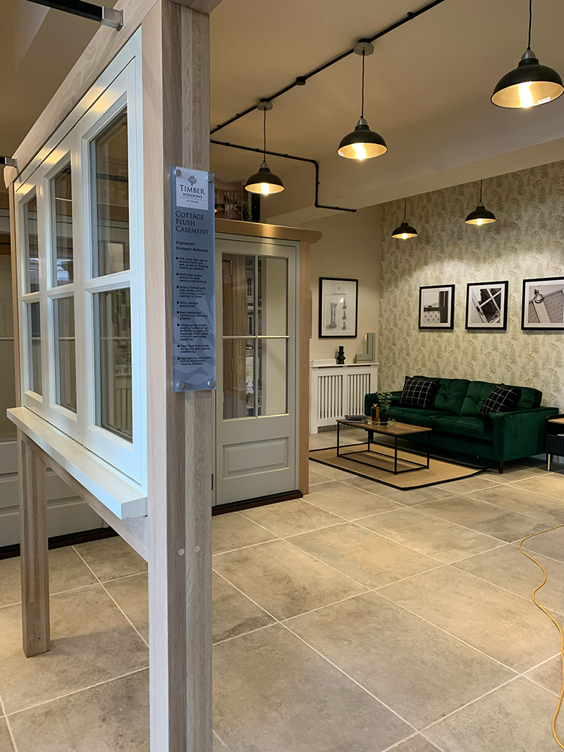 windows and doors on display in a showroom