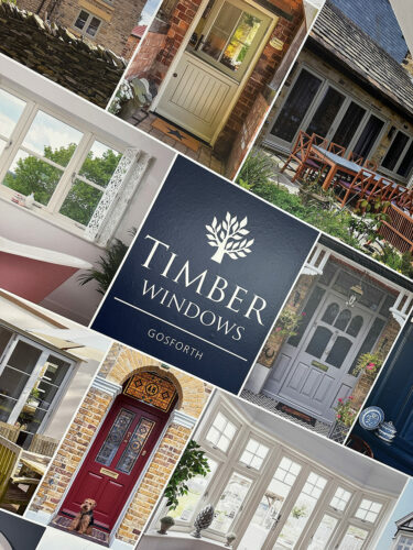 the timber windows of gosforth logo on a vinyl wall graphic