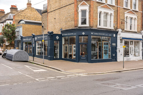 the timber windows of battersea showroom on northcote road